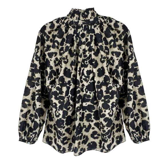 CURRENT ELLIOTT Annabelle Blouse In Khaki Inky Leopard Print XS - Picture 3 of 9